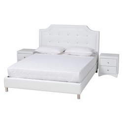 Baxton Studio Carlotta Contemporary Glam White Faux Leather Upholstered Queen Size 3-Piece Bedroom Set